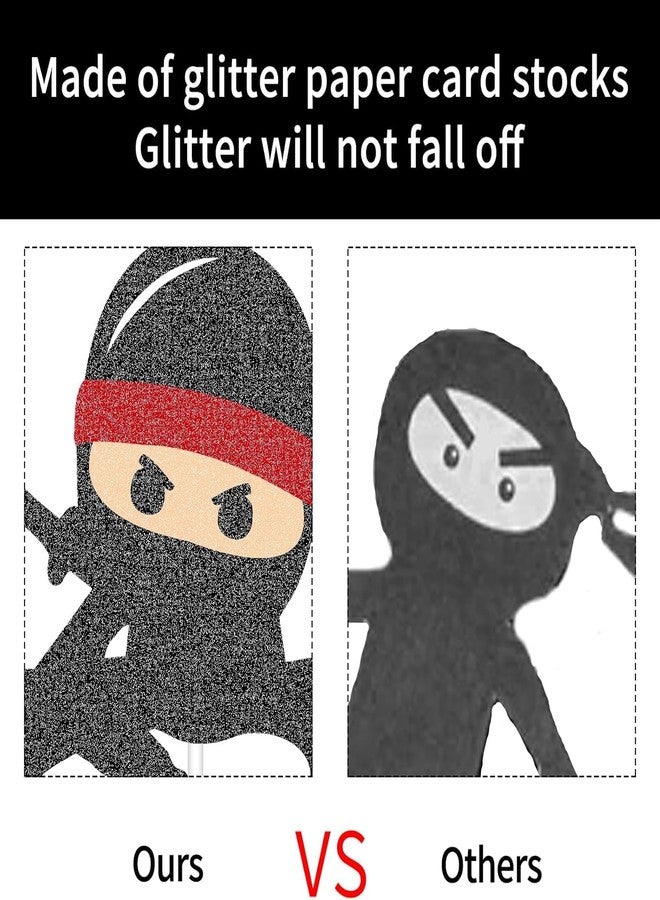 كونفيتي زينة كعكة عيد ميلاد محارب النينجا - زينة حفلات بطابع الكونغ فو باللون الأسود اللامع للأولاد والبنات وحفلات استقبال المولود (زينة كب كيك النينجا) - Image 3